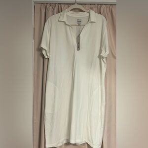 NWT $128 Nic & Zoe FRENCH TERRY POP COLLAR DRESS Paper White size XXL